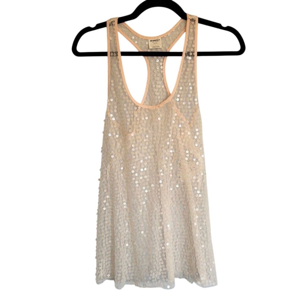 Intimately Free People XS Peach Sequin Mesh Tank NWT Racerback